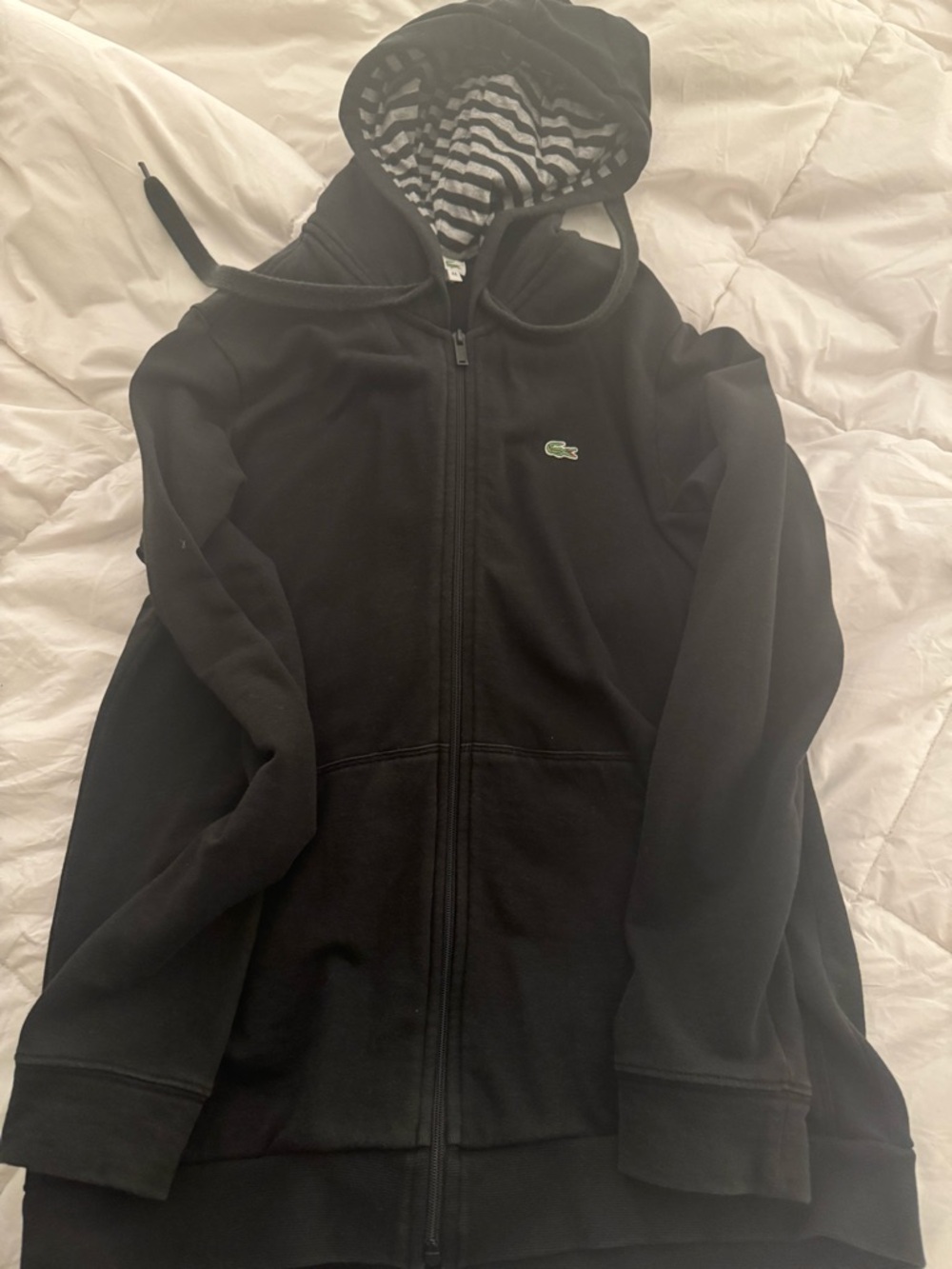 Lacoste Women’s Black Hooded Zip Jacket with Hood Striped Lining